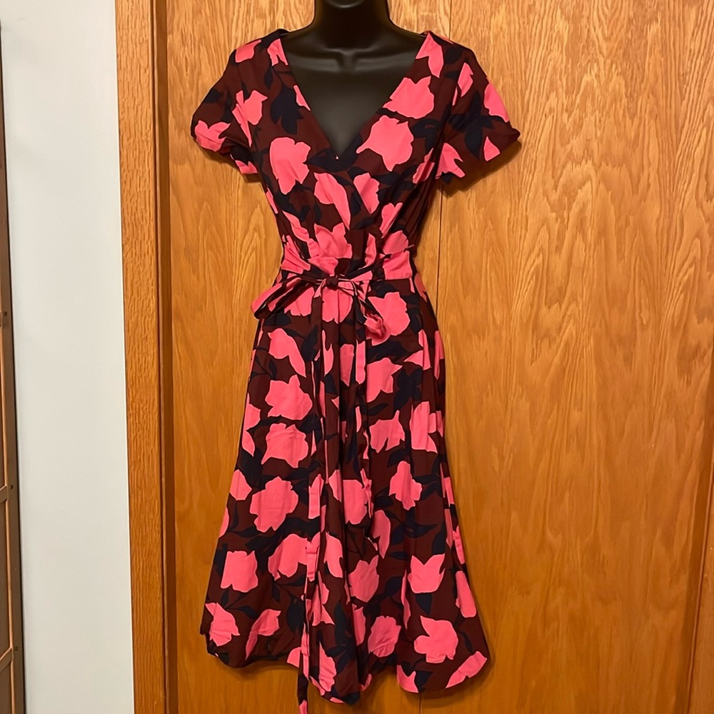 Boden floral midi dress, burgundy and pink size 2
